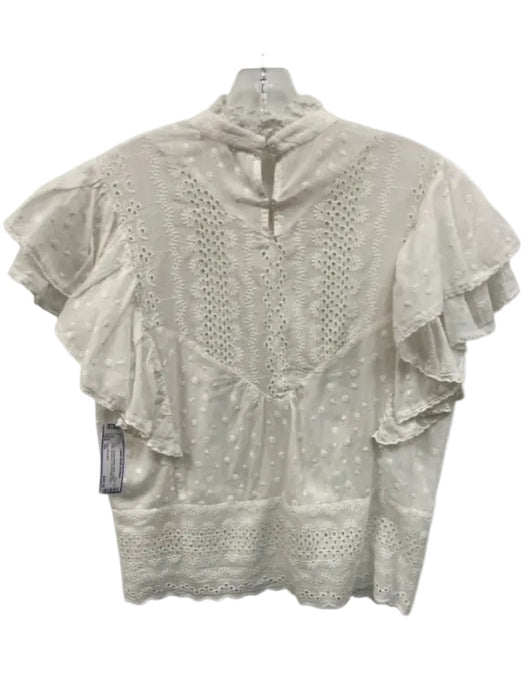 Love The Label Size XS White Cotton Ruffle Cap Sleeve Floral Eyelet Top White / XS