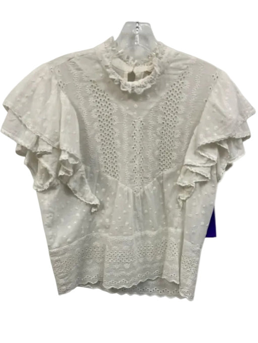 Love The Label Size XS White Cotton Ruffle Cap Sleeve Floral Eyelet Top White / XS