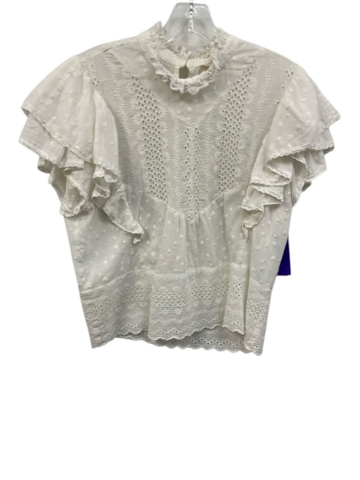 Love The Label Size XS White Cotton Ruffle Cap Sleeve Floral Eyelet Top White / XS