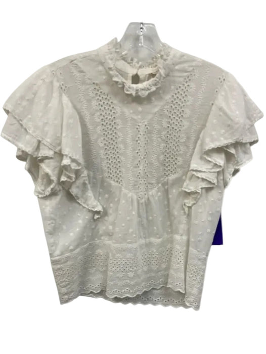 Love The Label Size XS White Cotton Ruffle Cap Sleeve Floral Eyelet Top White / XS