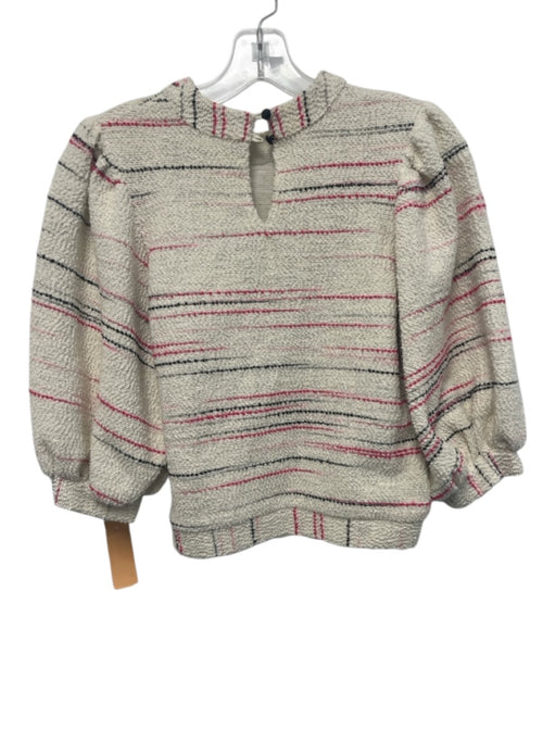 Hunter Bell Size S White, Black, Pink Cotton Blend 3/4 Sleeve Striped Tweed Top White, Black, Pink / S
