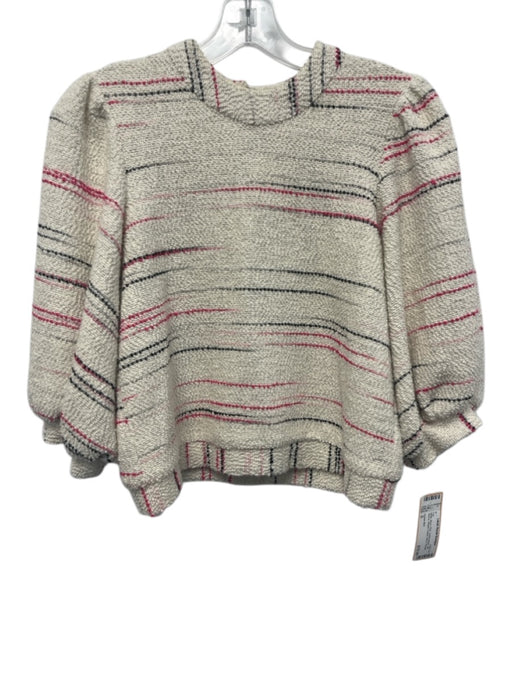 Hunter Bell Size S White, Black, Pink Cotton Blend 3/4 Sleeve Striped Tweed Top White, Black, Pink / S