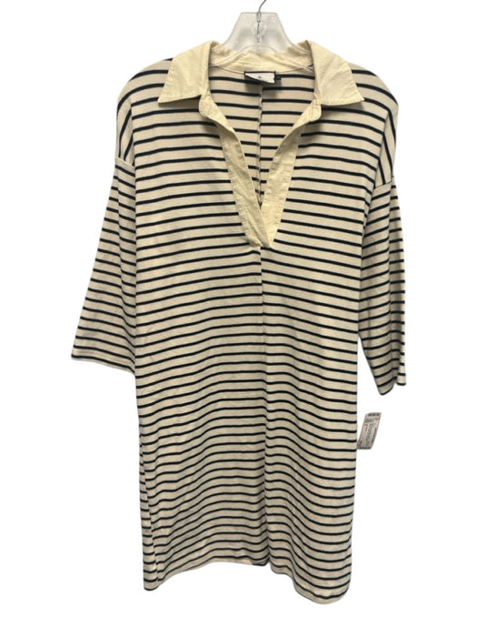 Tuckernuck Size S Navy Blue & White Cotton Long Sleeve Striped Collar Mini Dress Navy Blue & White / S