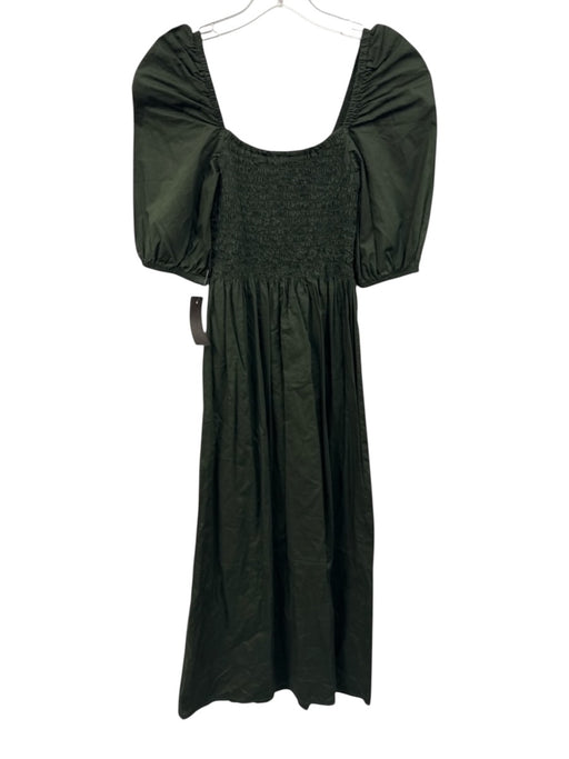 Pukatuka Size XS Dark Green Cotton 1/2 Balloon Sleeve Shirred Bodice Dress Dark Green / XS