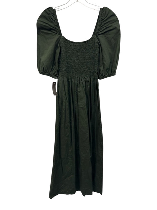 Pukatuka Size XS Dark Green Cotton 1/2 Balloon Sleeve Shirred Bodice Dress Dark Green / XS