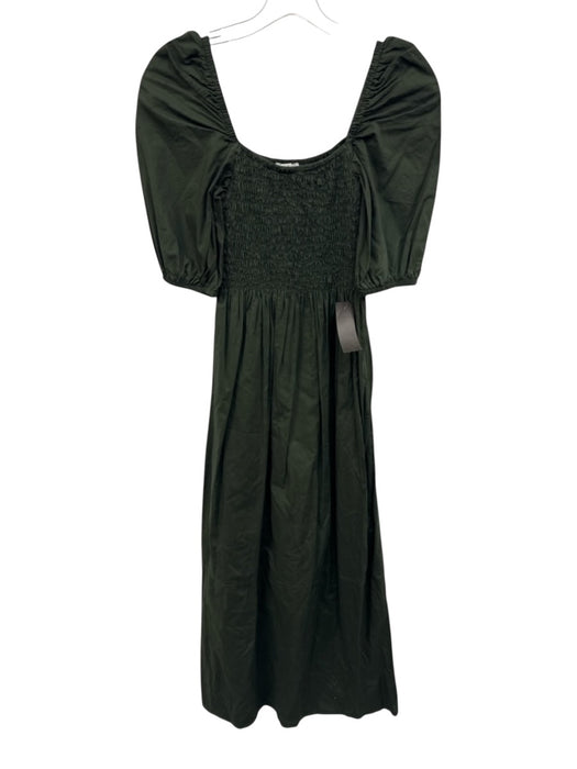 Pukatuka Size XS Dark Green Cotton 1/2 Balloon Sleeve Shirred Bodice Dress Dark Green / XS