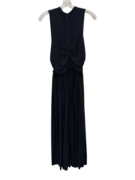 Ulla Johnson Size 4 Black Cotton Sleeveless Draped Gathered Ruching V Neck Dress Black / 4