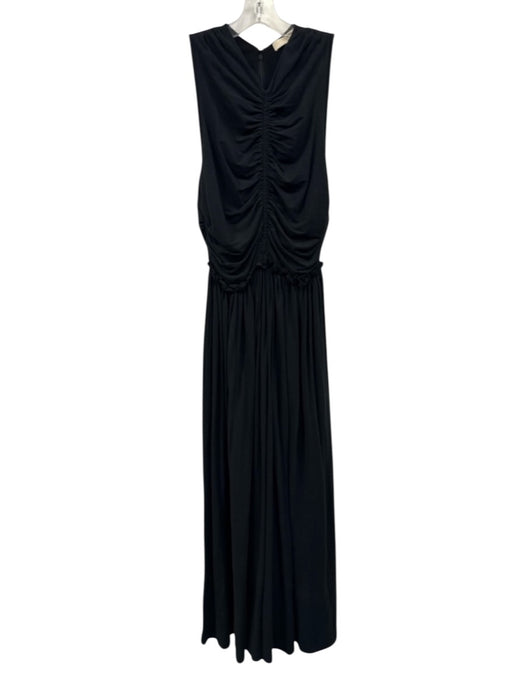 Ulla Johnson Size 4 Black Cotton Sleeveless Draped Gathered Ruching V Neck Dress Black / 4