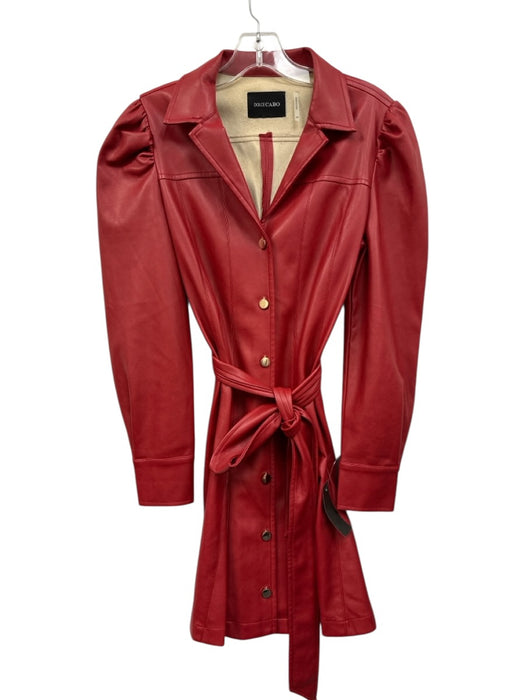 Dolce Cabo Size XS Red PU Leather Long Sleeve Button Front Collared Dress Red / XS
