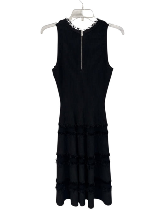 Milly Size P Black Rayon Blend Sleeveless Ribbed Knit Frayed Detail Dress Black / P