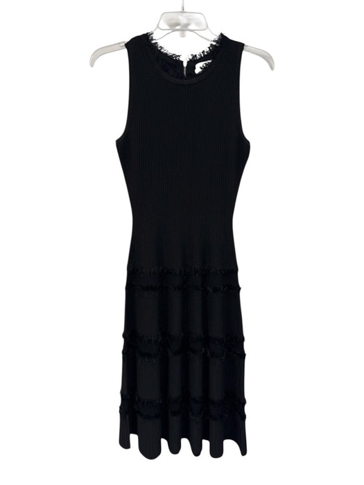 Milly Size P Black Rayon Blend Sleeveless Ribbed Knit Frayed Detail Dress Black / P