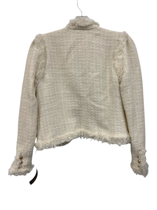 A Loves A Size S Cream White Polyester & Wool Blend Tweed Frayed Edge Jacket Cream White / S