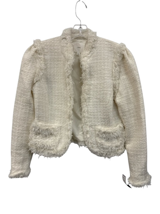 A Loves A Size S Cream White Polyester & Wool Blend Tweed Frayed Edge Jacket Cream White / S