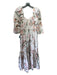 Cara Cara Size 2 White & Multi Linen Floral Square Neck 3/4 Sleeve Tiered Dress White & Multi / 2