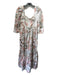 Cara Cara Size 2 White & Multi Linen Floral Square Neck 3/4 Sleeve Tiered Dress White & Multi / 2