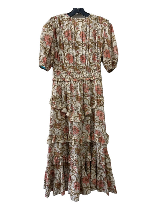 Anna Cate Size XS Beige & Pink Cotton Floral Paisley Puff 1/2 Sleeve Dress Beige & Pink / XS