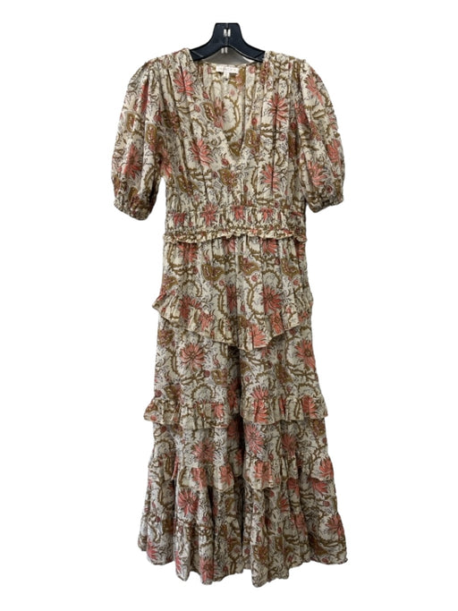 Anna Cate Size XS Beige & Pink Cotton Floral Paisley Puff 1/2 Sleeve Dress Beige & Pink / XS