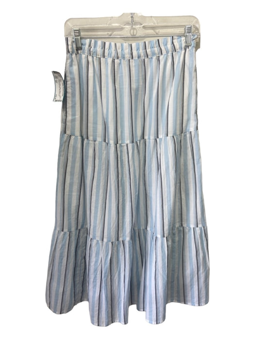 J Crew Size XS White & Blue Cotton Striped Tiered Drawstring Waist Midi Skirt White & Blue / XS