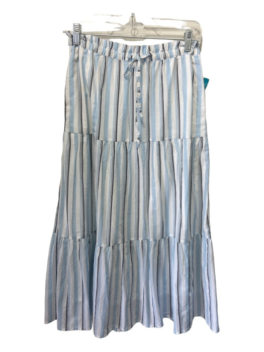 J Crew Size XS White & Blue Cotton Striped Tiered Drawstring Waist Midi Skirt White & Blue / XS