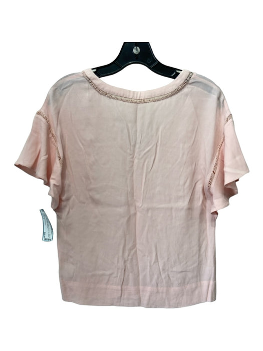 Rebecca Taylor Size 2 Pink Rayon V Neck Flutter Cap Sleeve Lace Detail Top Pink / 2