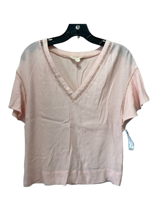 Rebecca Taylor Size 2 Pink Rayon V Neck Flutter Cap Sleeve Lace Detail Top Pink / 2