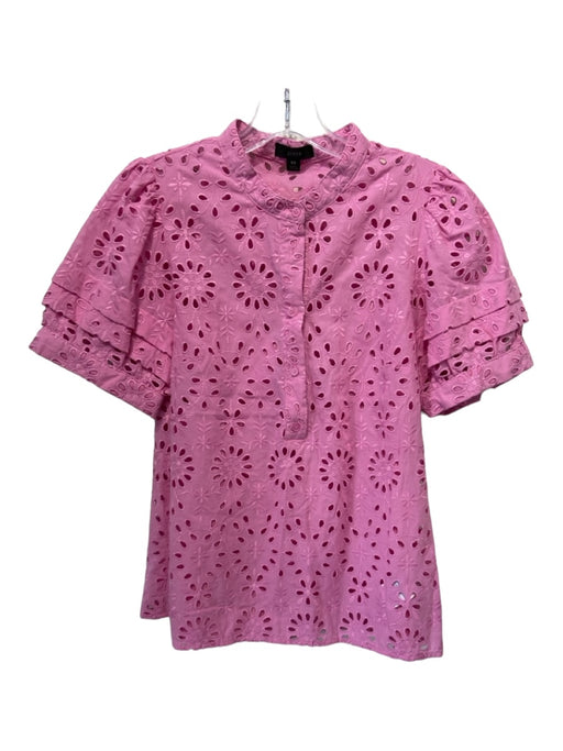 J Crew Size XS Pink Polyester Blend Floral Eyelet Short Sleeve 1/2 Button Top Pink / XS