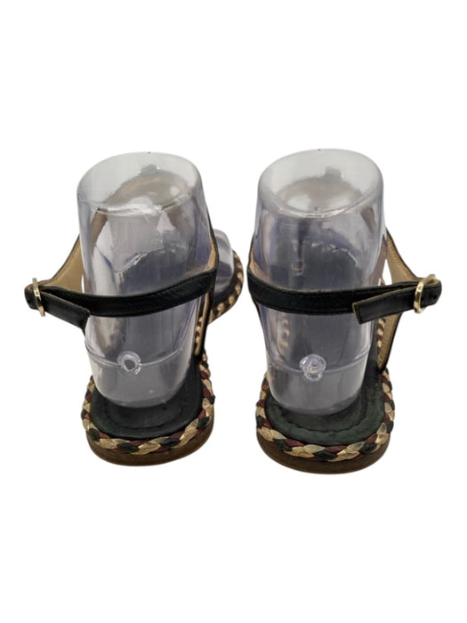 Chanel Shoe Size 38 Black, Red, Gold Leather Braided Thong Flat Chain Sandals Black, Red, Gold / 38