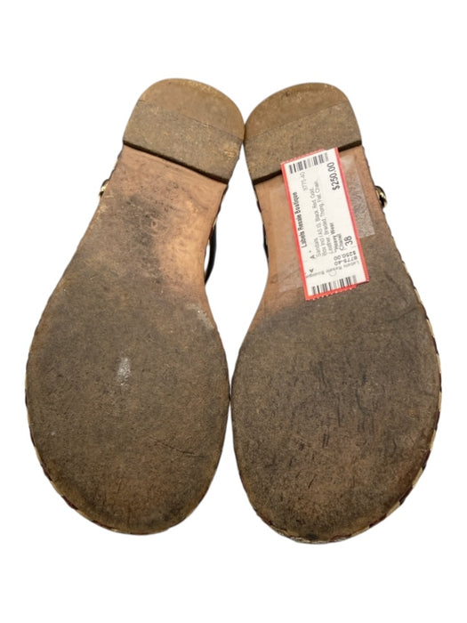 Chanel Shoe Size 38 Black, Red, Gold Leather Braided Thong Flat Chain Sandals Black, Red, Gold / 38