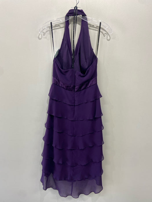 T Tadashi Size 6 Purple Silk Halter Embellished Tiered Ruffle Dress