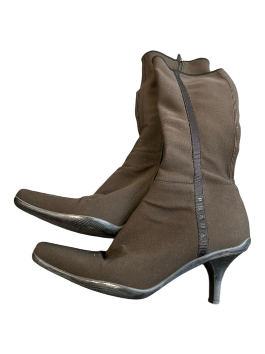Prada Sport Shoe Size 37 Expresso Brown Neoprene Side Zip Square Toe Boots Expresso Brown / 37