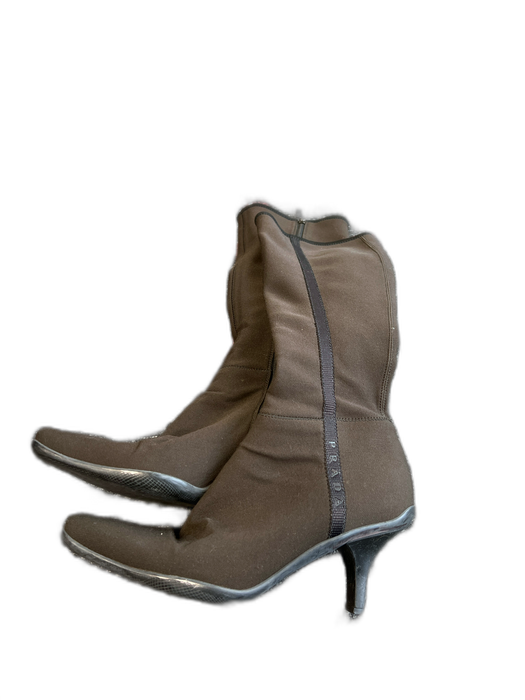 Prada Sport Shoe Size 37 Expresso Brown Neoprene Side Zip Square Toe Boots Expresso Brown / 37