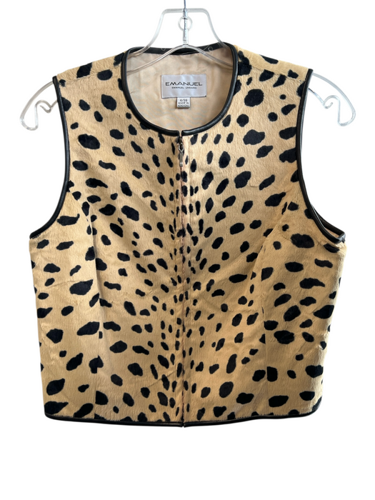 Emanuel Berg Size 4 Brown & Black Cotton Blend Sleeve Cut Outs Animal Print Vest Brown & Black / 4