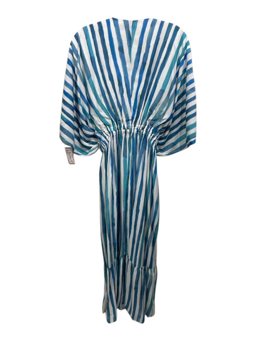 Marie Oliver Size M White, Blue, Green Rayon & Silk Water Color Striped Dress White, Blue, Green / M