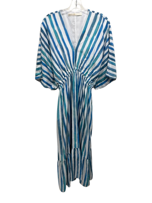 Marie Oliver Size M White, Blue, Green Rayon & Silk Water Color Striped Dress White, Blue, Green / M