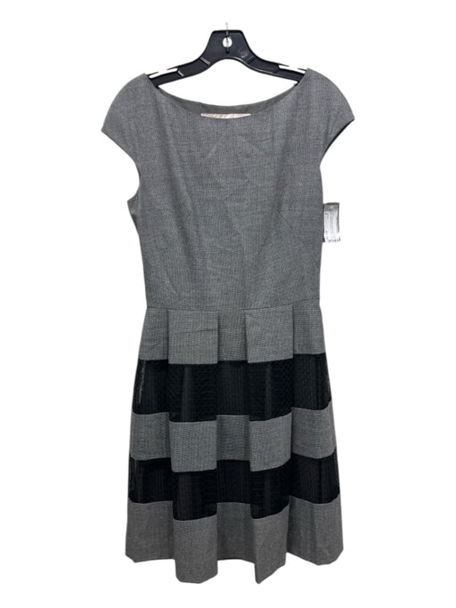 Lela Rose Size 8 Gray & Black Wool & Nylon Blend Boat Neck Sleeveless Dress Gray & Black / 8