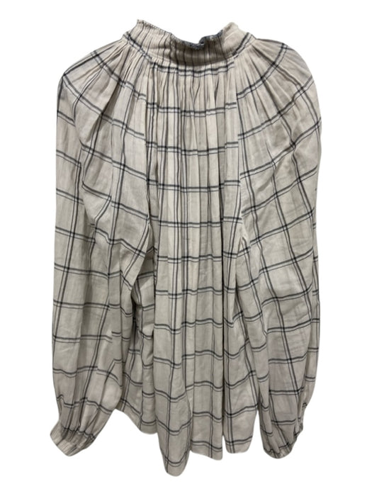 Tibi Size 6 Taupe & Gray Cotton Boxy Fit Plaid Long Sleeve V Neck Top Taupe & Gray / 6