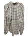 Tibi Size 6 Taupe & Gray Cotton Boxy Fit Plaid Long Sleeve V Neck Top Taupe & Gray / 6