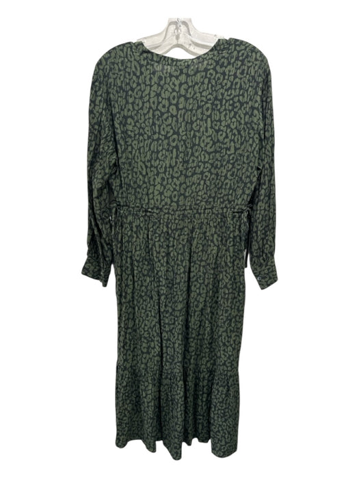 Rails Size Medium Black & Green Rayon Blend Drawstring Waist Leopard Print Dress Black & Green / Medium
