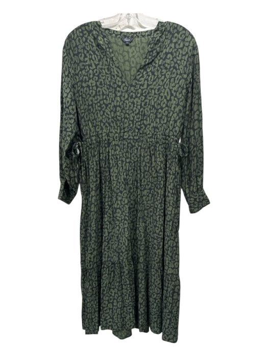 Rails Size Medium Black & Green Rayon Blend Drawstring Waist Leopard Print Dress Black & Green / Medium