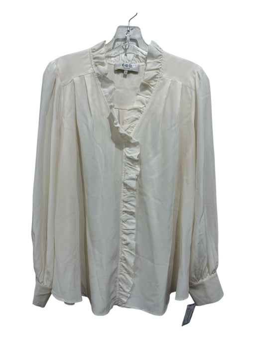Sea New York Size 6 Cream White Silk Long Sleeve Ruffle Button Front Top Cream White / 6