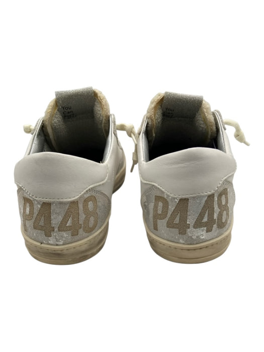P448 Shoe Size 38 White, Gray, Beige Leather Shearling Detail Lace Up Sneakers White, Gray, Beige / 38