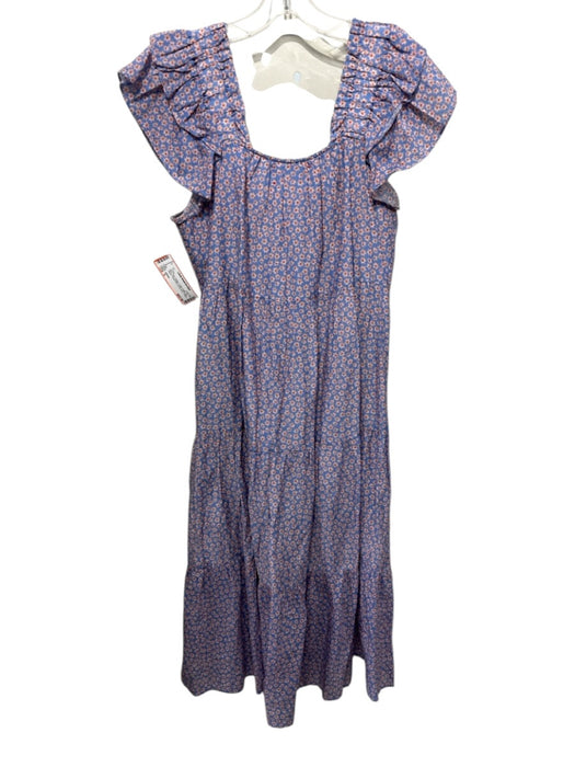 XiRENA Size S Blue, Pink, Orange Cotton Ruffle Cap Sleeve Floral Print Dress Blue, Pink, Orange / S