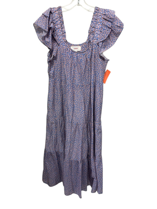 XiRENA Size S Blue, Pink, Orange Cotton Ruffle Cap Sleeve Floral Print Dress Blue, Pink, Orange / S