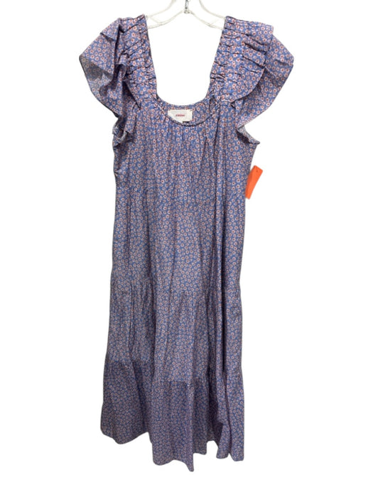 XiRENA Size S Blue, Pink, Orange Cotton Ruffle Cap Sleeve Floral Print Dress Blue, Pink, Orange / S