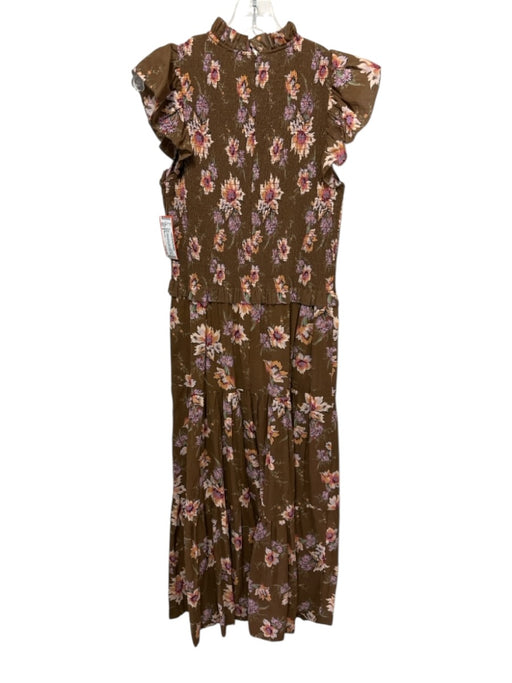 Sea New York Size 6 Brown, Orange, Multi Cotton Ruffle Cap Sleeve Midi Dress Brown, Orange, Multi / 6