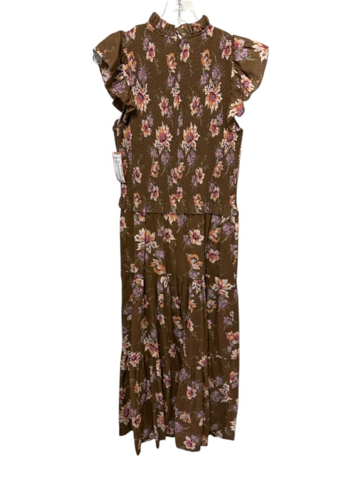 Sea New York Size 6 Brown, Orange, Multi Cotton Ruffle Cap Sleeve Midi Dress Brown, Orange, Multi / 6