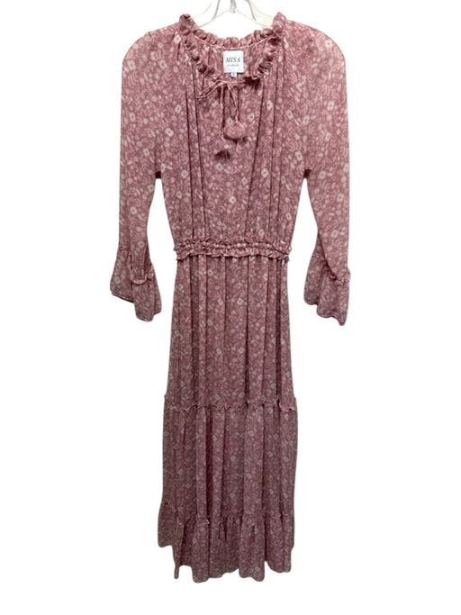 Misa Size S Mauve Pink Polyester 3/4 Bell Sleeve Floral Print Maxi Dress Mauve Pink / S
