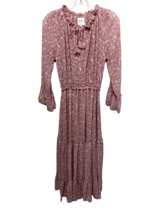 Misa Size S Mauve Pink Polyester 3/4 Bell Sleeve Floral Print Maxi Dress Mauve Pink / S