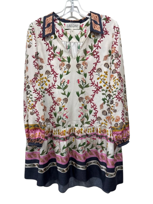 Saloni Size 4 Red, Green, Cream Silk Long puff sleeve Aquatic Collar Dress Red, Green, Cream / 4