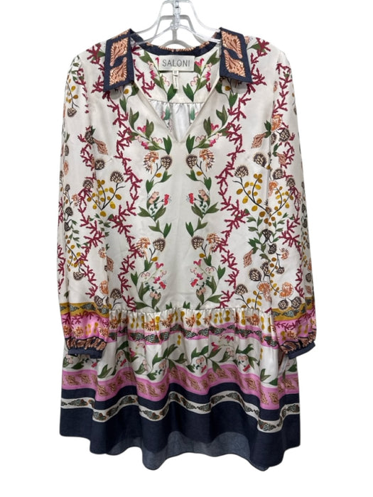 Saloni Size 4 Red, Green, Cream Silk Long puff sleeve Aquatic Collar Dress Red, Green, Cream / 4